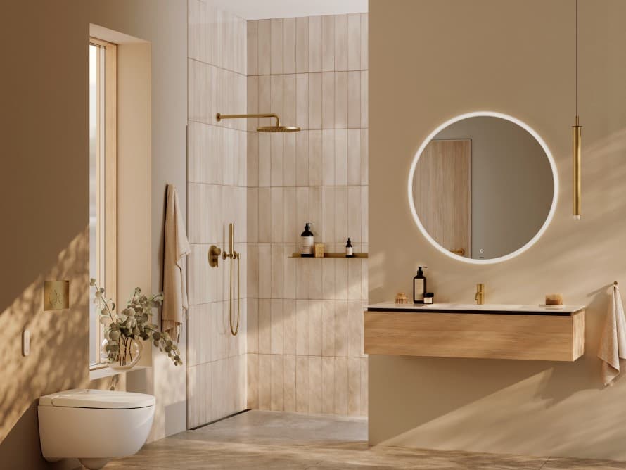 Geberit badeværelse badet i gyldent lys Geberit badeværelse badet i gyldent lys