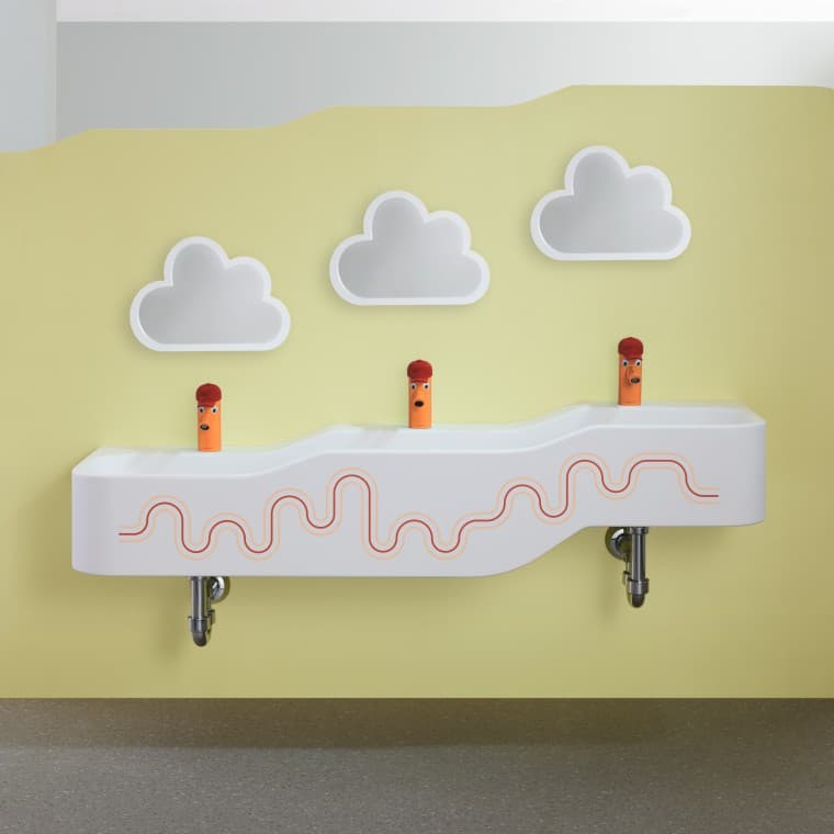 Geberit Bambini-lege- og vaskekumme i karminrød og orange Geberit Bambini-lege- og vaskekumme i karminrød og orange