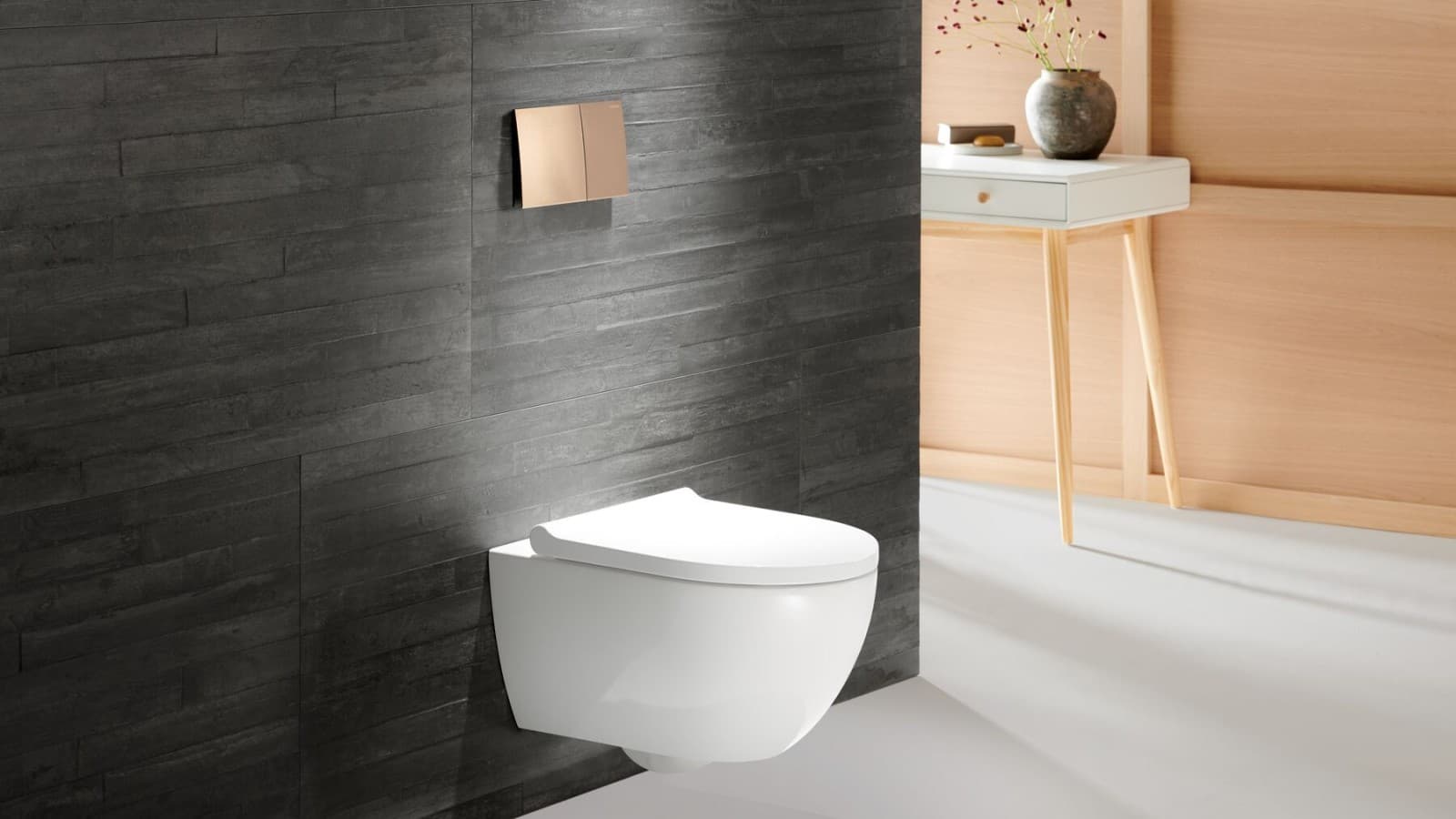 Geberit Acanto WC med Geberit Sigma70 betjeningsplade i rosegold Geberit Acanto WC med Geberit Sigma70 betjeningsplade i rosegold