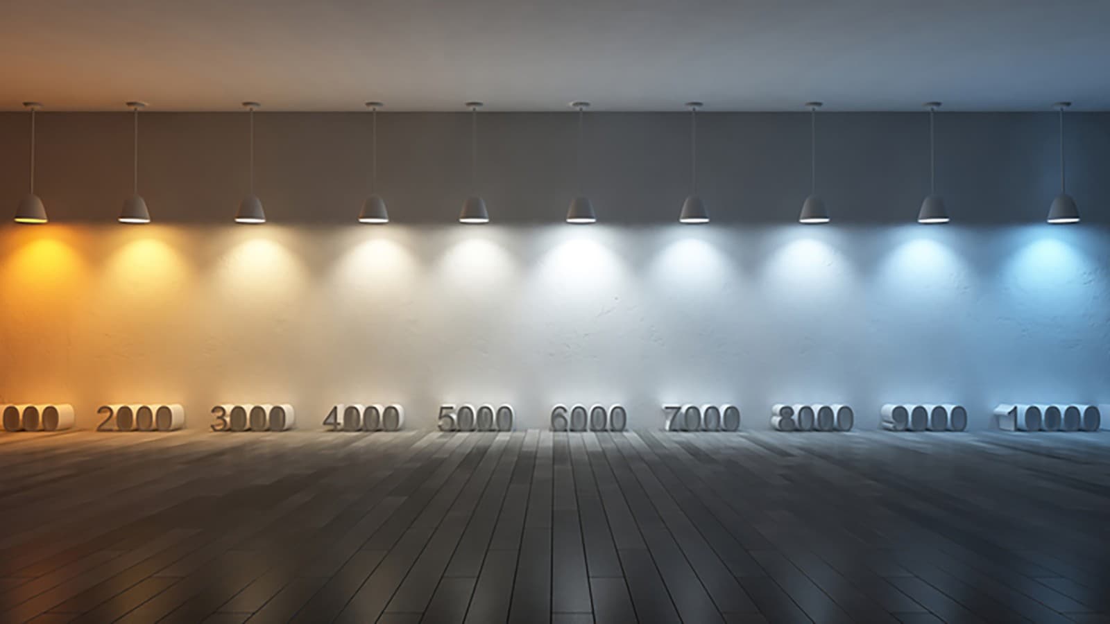 Illustration af farvetemperatur med forskellige kelvin værdier (© iStock.com/SuriyaKK) Illustration af farvetemperatur med forskellige kelvin værdier (© iStock.com/SuriyaKK)