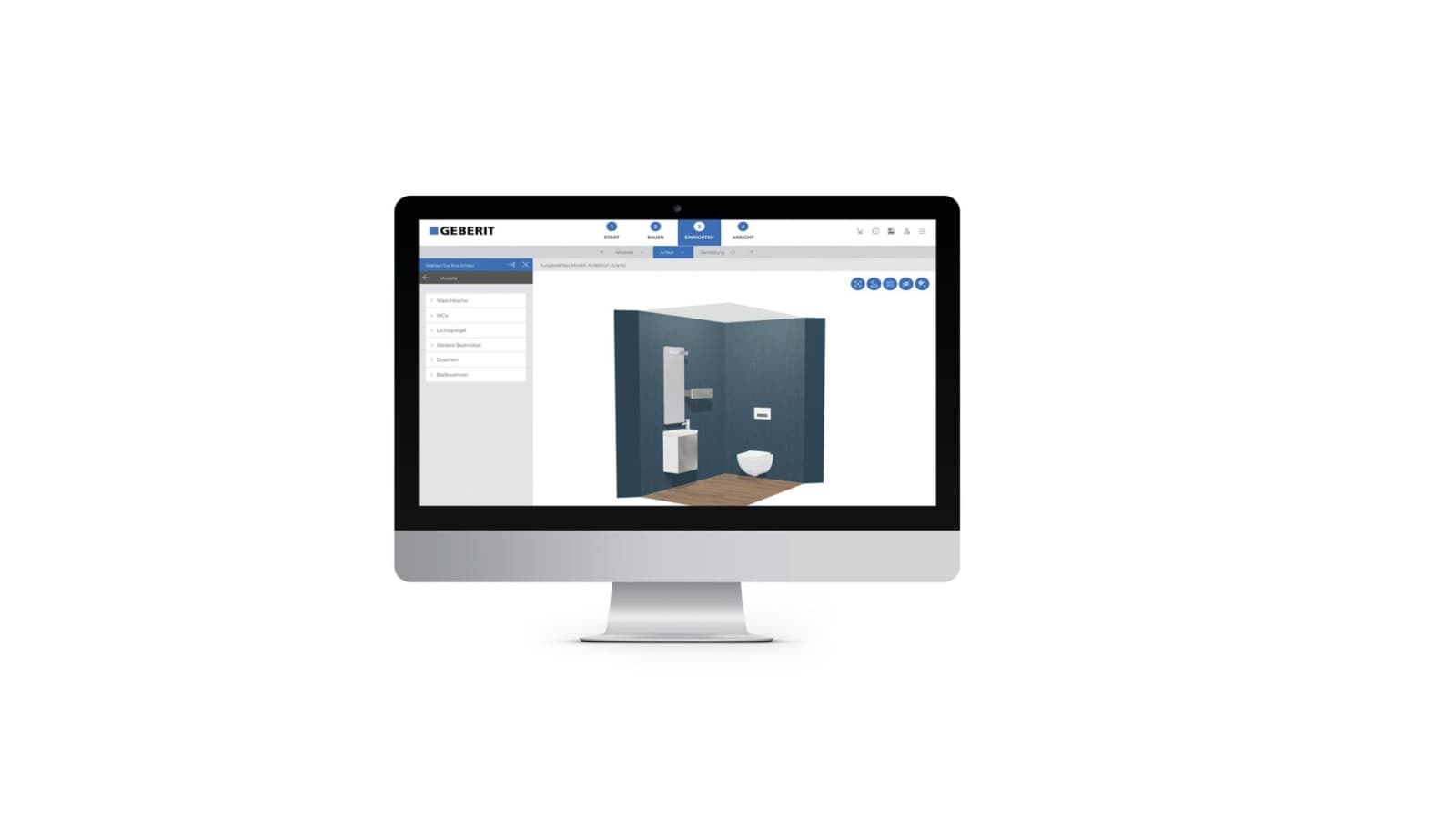 Skærmbillede af Geberits værktøj til 3D-badeværelsesprojektering Skærmbillede af Geberits værktøj til 3D-badeværelsesprojektering